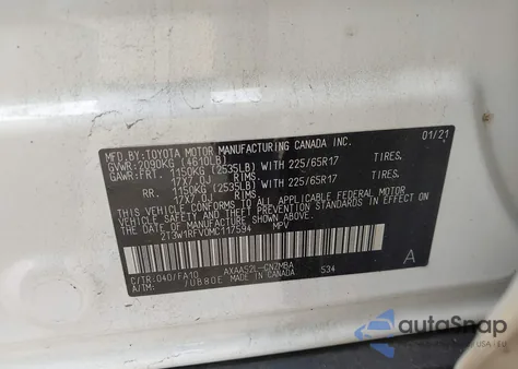 2021 Toyota Rav4 Xle z USA, uszkodzony, nr VIN 2T3W1RFV0MC117594